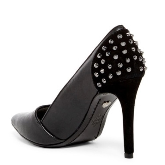Black Leather Spike Heel Pointy Toe Stiletto Pumps - Picture 6 of 6